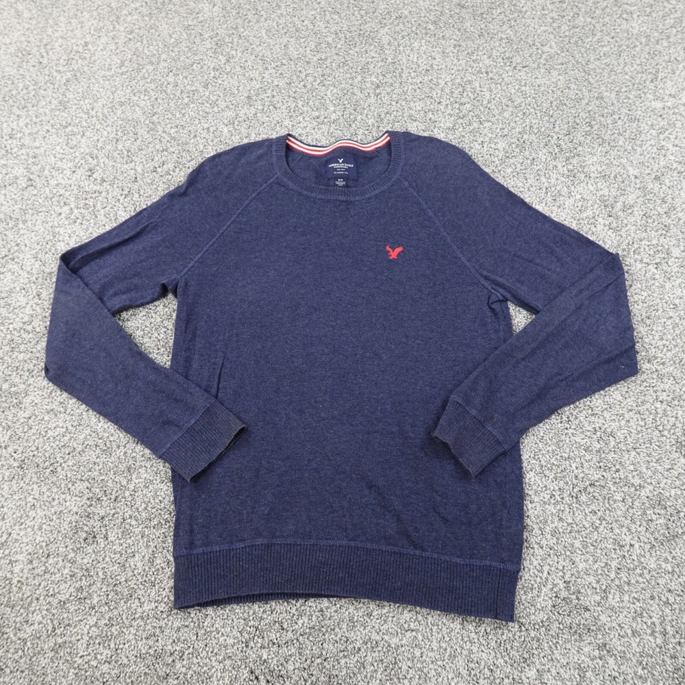 American Eagle Sweater Mens S Blue Knit Long Sleeve Pullover Crewneck Sweatshirt